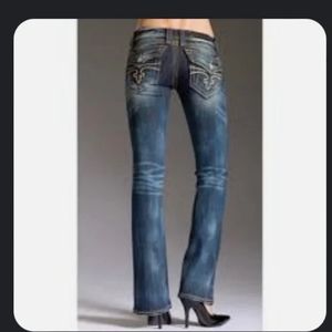 Rock Revival Gwen Low Rise Medium Wash Distressed Bootcut Jeans 26